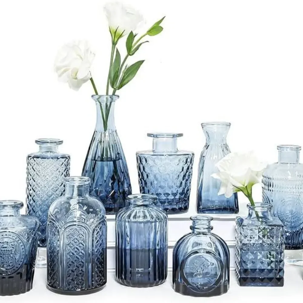 SUPMIND Glass Bud Vase Set of 12, Small Blue Flower Vases